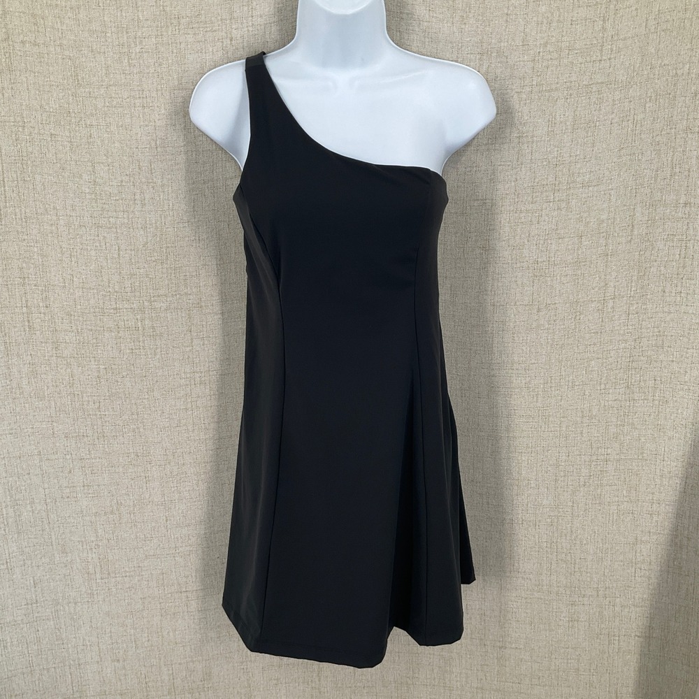 Outdoor Voices Exercise Dress Women S Black One Shoulder Built-in Bra Active